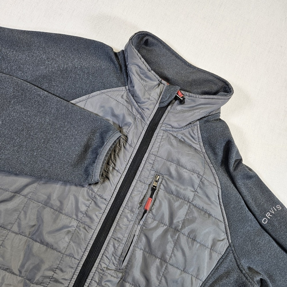 Orvis Mixed Media Zip‎ Up Jacket Mens Large Gray Coat Pockets Stretch Grey